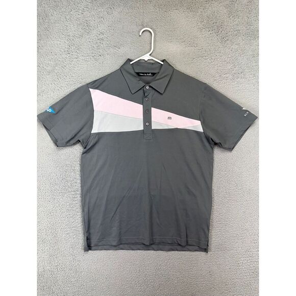 Travis Mathew Shirt Adult Large Grey Pink Golf Polo Rugby Logo Short Sleeve Mens